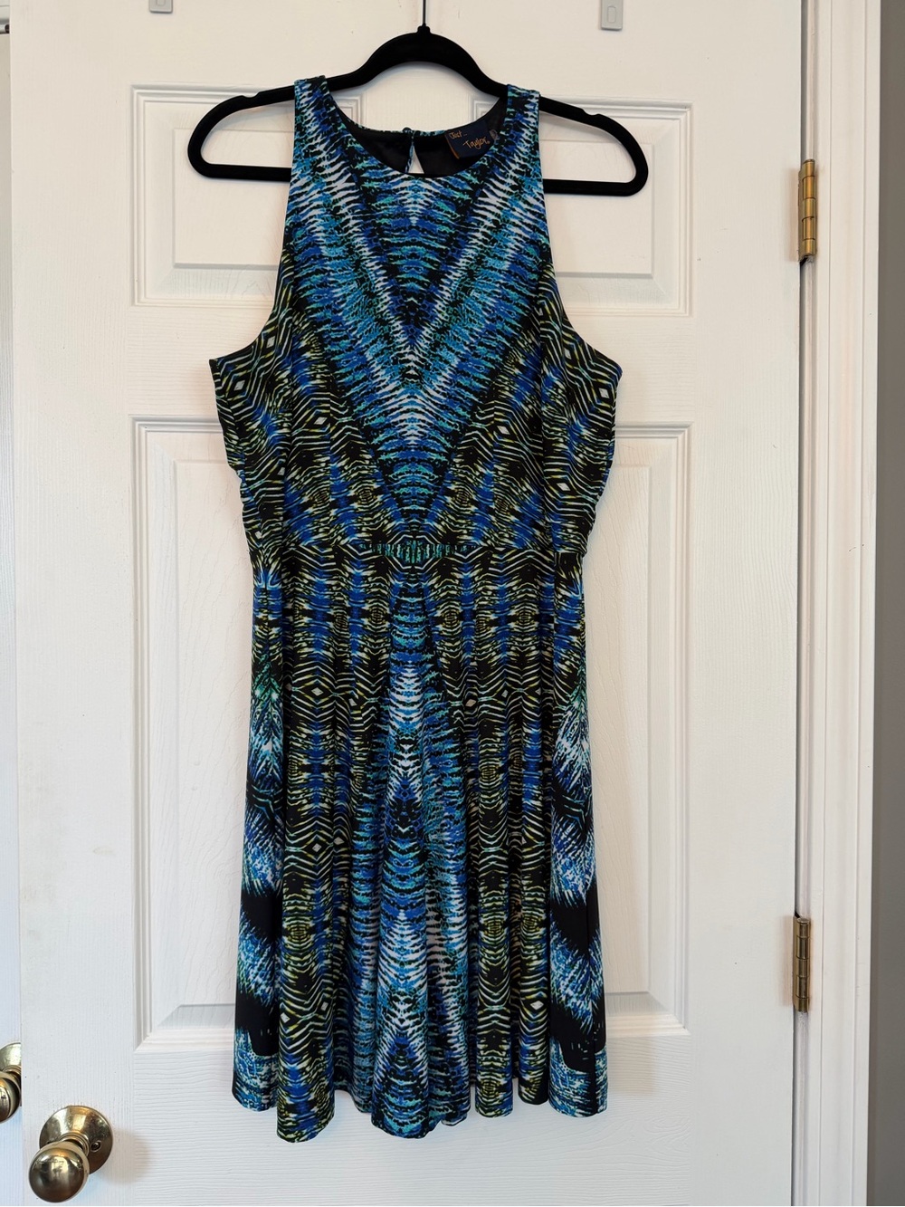 Just...Taylor Blue and Green Geometric Sleeveless Mini Dress